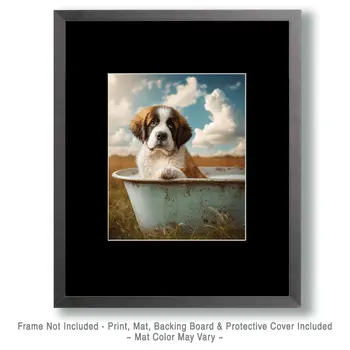 Scout Gets a Bath - Saint Bernard Bathroom Art Print - 8"x10" Artwork for 11"x14" Frame