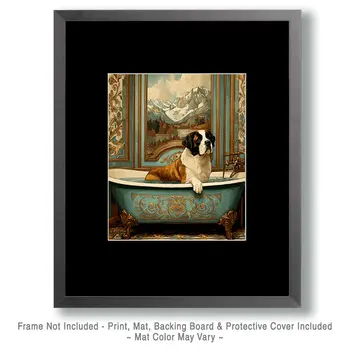 Ol' Summit Gets a Bath - Saint Bernard Bathroom Art Print - 8"x10" Artwork for 11"x14" Frame