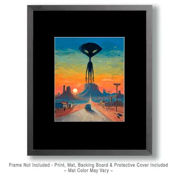 Leaving Roswell with Alien Watching American Southwest Art - 8"x10" Artwork for 11"x14" Frame