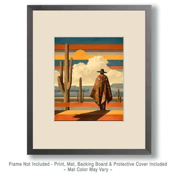 Gaucho en Caminata Por el Desierto American Southwest Art - 8"x10" Artwork for 11"x14" Frame