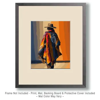 Hombre en Poncho American Southwest Art - 8"x10" Artwork for 11"x14" Frame