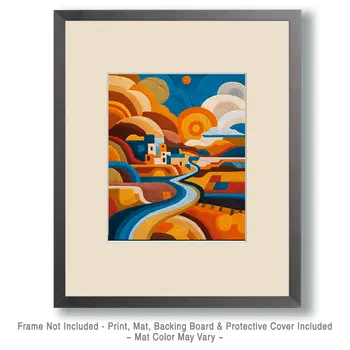 Yarn Style Desert Home Abstract American Southwest Art - 8"x10" Artwork for 11"x14" Frame