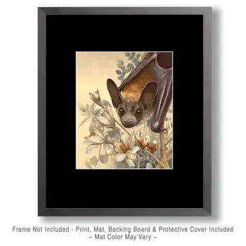 Naturalist Style Curious Bat - Dark Academia Art Print - 8"x10" Artwork for 11"x14" Frame