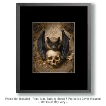 Nouveau Bat on Skull Dark Academia Art Print - 8"x10" Artwork for 11"x14" Frame