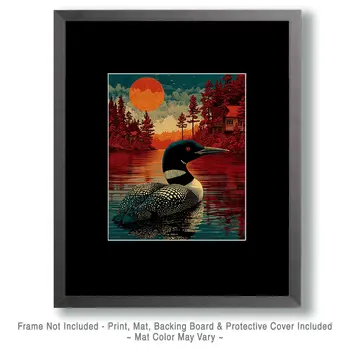 Red Evening Loon Wildlife Art Print - 8"x10" Artwork for 11"x14" Frame
