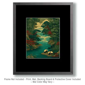 Stylized Panda Bears Wildlife Art Print - 8"x10" Artwork for 11"x14" Frame