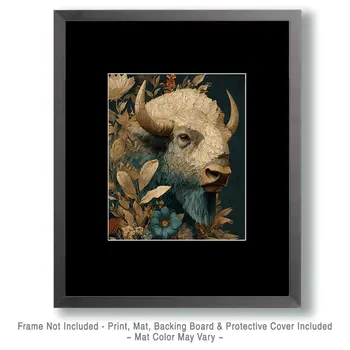 Stylized White Buffalo Wildlife Art Print - 8"x10" Artwork for 11"x14" Frame