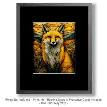 Stylized Red Fox Wildlife Art Print - 8"x10" Artwork for 11"x14" Frame