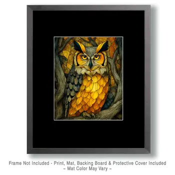 Stylized Great Horned Owl Wildlife Art Print - 8"x10" Artwork for 11"x14" Frame