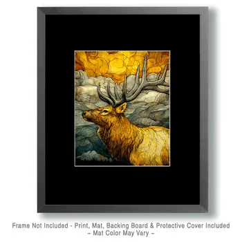 Stylized Elk Wildlife Art Print - 8"x10" Artwork for 11"x14" Frame