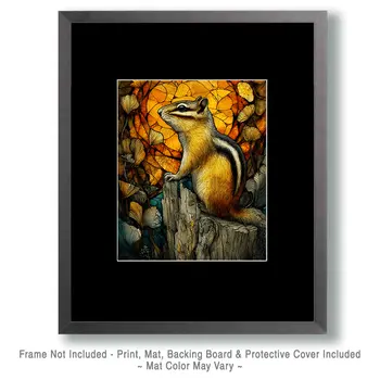 Stylized Curious Chipmunk Wildlife Art Print - 8"x10" Artwork for 11"x14" Frame