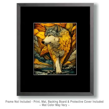 Stylized Walking Wolf Wildlife Art Print - 8"x10" Artwork for 11"x14" Frame