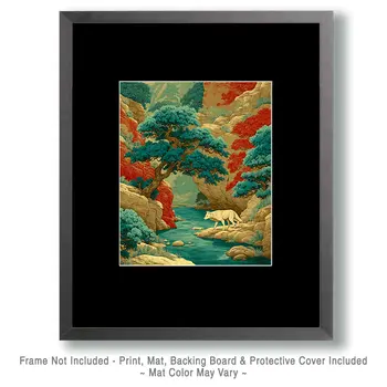 Stylized White Wolf Wildlife Art Print - 8"x10" Artwork for 11"x14" Frame