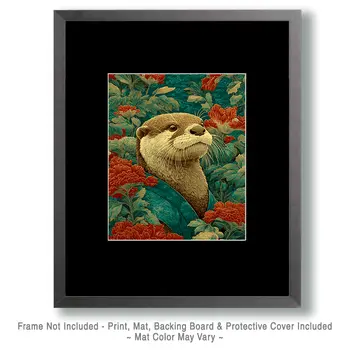 Stylized Otter Wildlife Art Print - 8"x10" Artwork for 11"x14" Frame