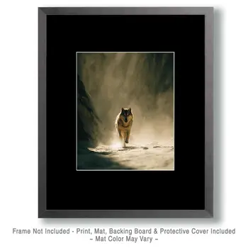 Running Wolf in Canyon Wildlife Art Print - 8"x10" Artwork for 11"x14" Frame