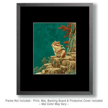 Japandi Chipmunk Wildlife Art Print - 8"x10" Artwork for 11"x14" Frame