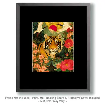 Tiger & Cranes Wildlife Art Print - 8"x10" Artwork for 11"x14" Frame