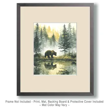 Bear in Misty Forest Wildlife Art Print - 8"x10" Artwork for 11"x14" Frame