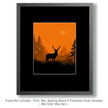 Buck Deer in Orange Landscape Wildlife Art Print - 8"x10" Artwork for 11"x14" Frame