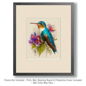 Emerald Hues Watercolor Hummingbird Wildlife Art Print - 8"x10" Artwork for 11"x14" Frame