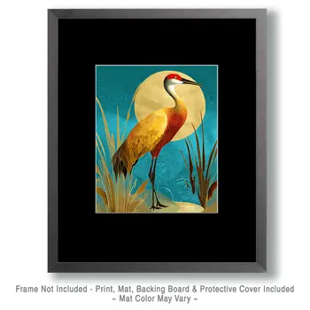 Ful Moon Sadhill Crane Wildlife Art Print - 8"x10" Artwork for 11"x14" Frame
