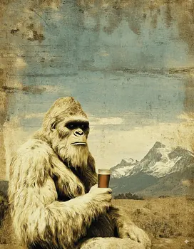 Bigfoot Having a Beer in a Mountain Meadow Art Print - 8"x10" Artwork for 11"x14" Frame