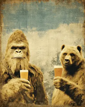 Beer, Bear & Bigfoot - 8"x10" Artwork for 11"x14" Frame
