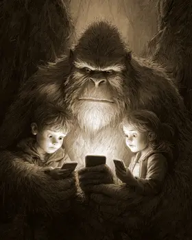 Bigfoot Plays a Game Art Print - 8"x10" Artwork for 11"x14" Frame
