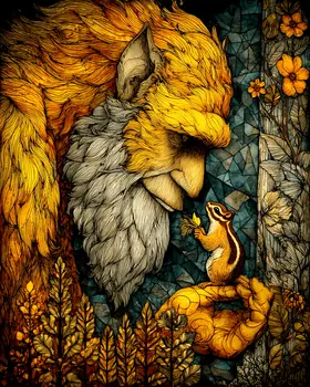 Chipmunk's Gift to Bigfoot Art Print - 8"x10" Artwork for 11"x14" Frame