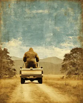 Bigfoot Joy-Riding in Back of a Pickup Truck Art Print - 8"x10" Artwork for 11"x14" Frame