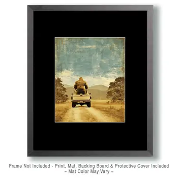 Bigfoot Joy-Riding in Back of a Pickup Truck Art Print - 8"x10" Artwork for 11"x14" Frame