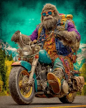 Bigfoot Hippie Biker Art Print - 8"x10" Artwork for 11"x14" Frame