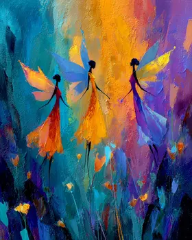 Three Young Fairies - Magical Fairies Art Print - 8"x10" Artwork for 11"x14" Frame