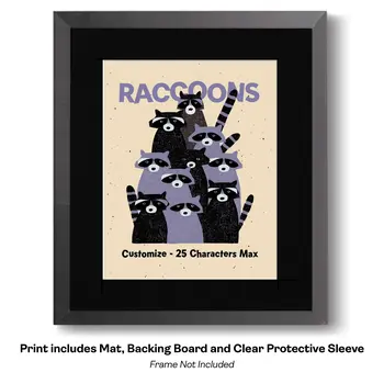 Customizable Playful Raccoons Fun, Whimsical and Stylish Wildlife Art Print - 8"x10" Artwork for 11"x14" Frame