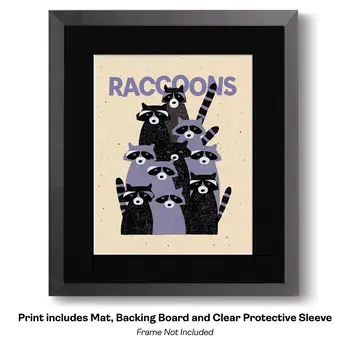 Customizable Playful Raccoons Fun, Whimsical and Stylish Wildlife Art Print - 8"x10" Artwork for 11"x14" Frame