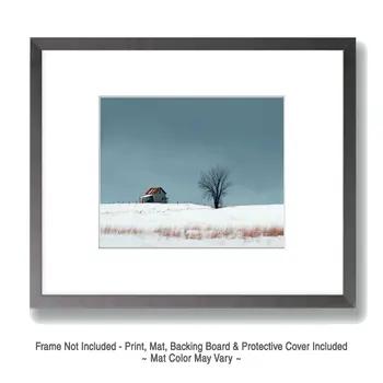 Barn on the Hill - Winter Landscape Art Print - 8"x10" Artwork for 11"x14" Frame