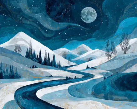 Wintry Night - Winter Landscape Art Print - 8"x10" Artwork for 11"x14" Frame