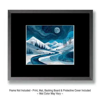 Wintry Night - Winter Landscape Art Print - 8"x10" Artwork for 11"x14" Frame