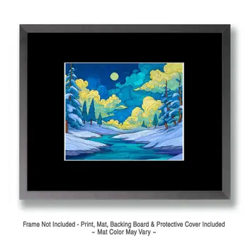 Puufy Clouds at Night - Winter Landscape Art Print - 8"x10" Artwork for 11"x14" Frame