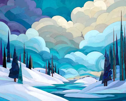 Puffy Clouds - Winter Landscape Art Print - 8"x10" Artwork for 11"x14" Frame