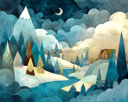 Mountain Cabin Winter Landscape Art Print - 8"x10" Artwork for 11"x14" Frame
