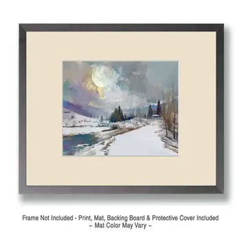 Morning Moon - Winter Landscape Art Print - 8"x10" Artwork for 11"x14" Frame