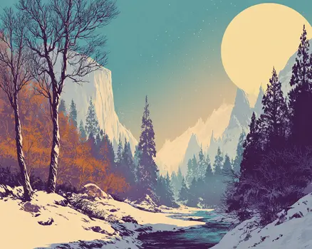 Yosemite El Capitan Wnterscape - Winter Landscape Art Print - 8"x10" Artwork for 11"x14" Frame