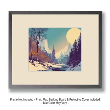 Yosemite El Capitan Wnterscape - Winter Landscape Art Print - 8"x10" Artwork for 11"x14" Frame