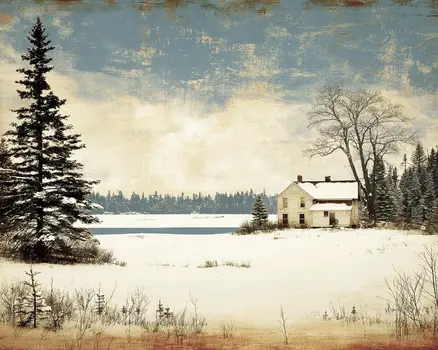 Vintage Winterscape - Winter Landscape Art Print - 8"x10" Artwork for 11"x14" Frame