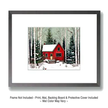 Red House in Aspens - Winter Landscape Art Print - 8"x10" Artwork for 11"x14" Frame