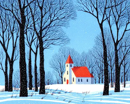 Red House in Aspens Winterscape - Winter Landscape Art Print - 8"x10" Artwork for 11"x14" Frame