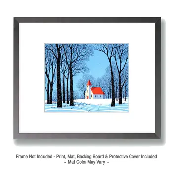 Red House in Aspens Winterscape - Winter Landscape Art Print - 8"x10" Artwork for 11"x14" Frame
