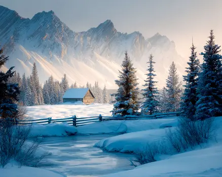 Redrocks Farmhouse - Winter Landscape Art Print - 8"x10" Artwork for 11"x14" Frame