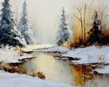 Gentle Creek Winterscape - Winter Landscape Art Print - 8"x10" Artwork for 11"x14" Frame